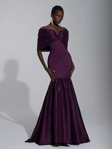 Elitara Elegant, Romantic, Sexy, Fashionable, Deep Purple, Satin Stretch Fabric, Fishtail Skirt, Train, Backless, Fashionable, Influencer, Festival, Vacation, Birthday Party, Wedding Event, Formal Gala Dress - Dark Purple - View 7