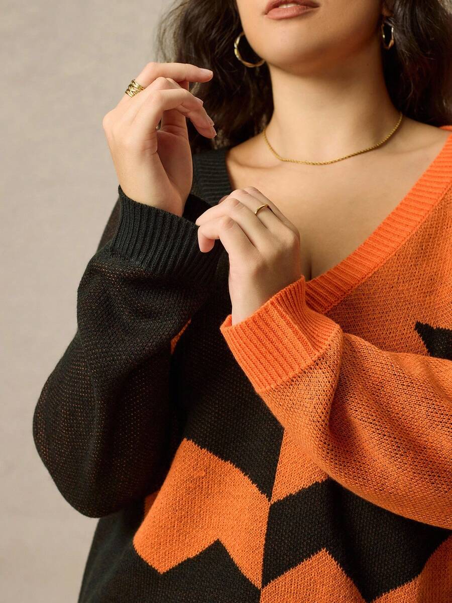 SHEIN Halloween Plus Size Sweaters - Multicolor - View 1