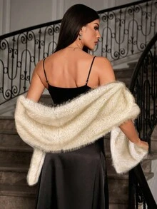 SHEIN Unity 女士时尚优雅仿毛领披肩 - 米色 - 查看 2