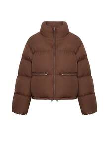 DAZY Solid Color Loose Cropped Zip Pocket Padded Thick Padded Coat For Women Winter Jacket