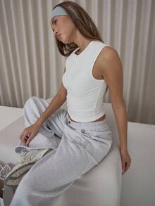 MUSERA Áo thun không tay cài cúc ôm sát, chất liệu gân, kiểu dáng thanh lịch, gợi cảm, phù hợp cho mùa thu, đi chơi tối, xuân hè, nghỉ lễ. - trắng - Xem 4