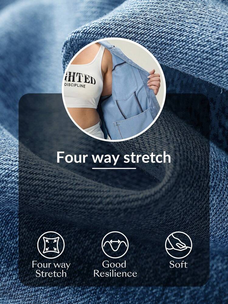 Flexra Plus Size Women Casual Vacation Soft Fabric Light Blue Elastic Knit Denim Jacket - Light Wash - View 7