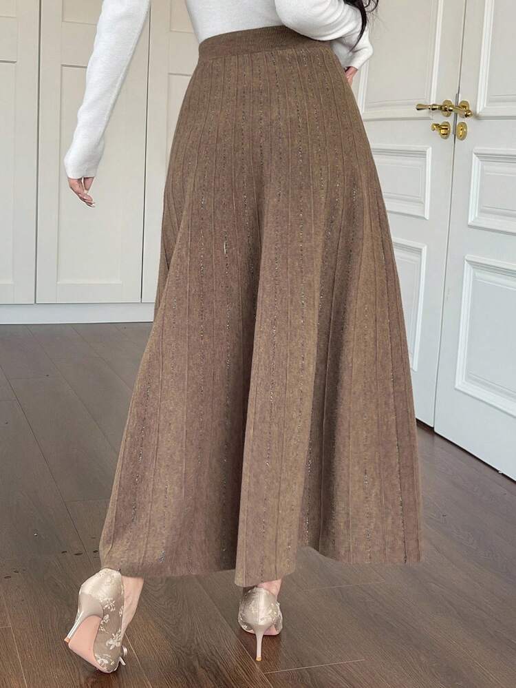 Women's Elegant Solid Color A-Line Sweater Skirt, Autumn Winter Women Skirts
