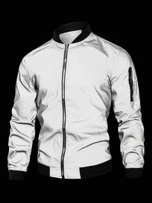 Manfinity Homme Men's Reflective Outdoor Windbreaker Jacket, Glow-In-The-Dark Outerwear, Fall - Grey - View 1