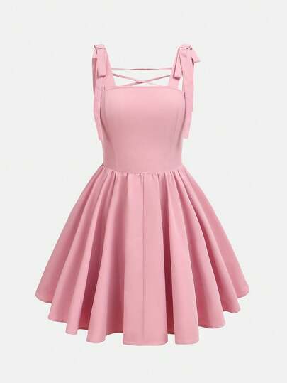 Girlism 少女露背蝴蝶结雪纺连衣裙，粉色，适合约会、派对、节日、生日、毕业季，优雅的法式连衣裙，婚礼宾客服装，适合节日、派对、婚礼、返校、毕业典礼等场合，与女友日常穿着