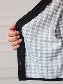 SHEIN 青少年女孩优雅针织千鸟格撞色开衫夹克和 A 字裙套装，带纽扣装饰，非常适合秋冬季休闲日常穿着和上学日常，适合圣诞节、女孩冬装、圣诞节 - 黑色 - 查看 16