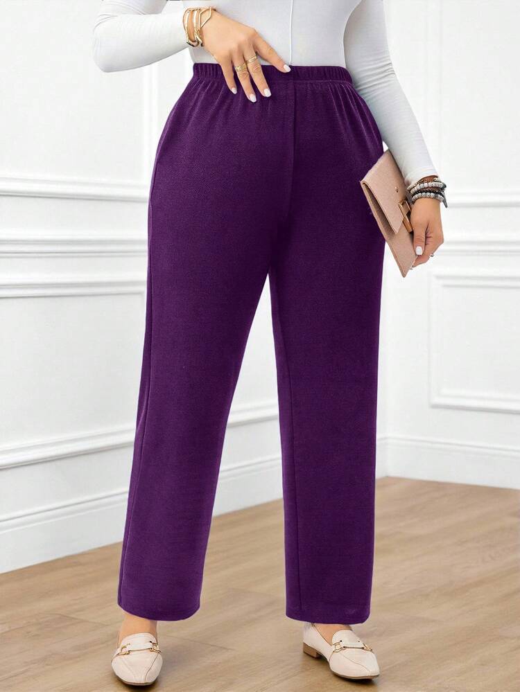 Plus Size Women's Casual Daily Black Long Pants With Pockets