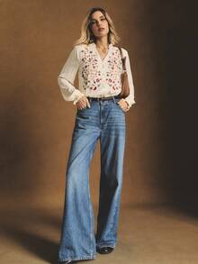 Poéselle Casual Loose Long Sleeve Embroidered Women Shirt, Suitable For Daily Wear, Boho Blouses, Boho Tops, Floral Blouses, Embroidered Blouses