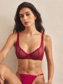 Charlaine Women's Solid Color Lace Sheer Sexy Fashion Lingerie Bra