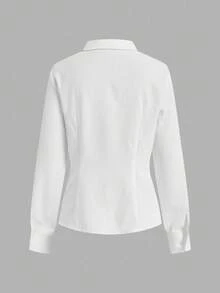 Tseoso Women's Casual Waist Cinched Long Sleeve Button-Up Shirt, Suitable For Autumn/Winter, 100% Cotton, Back To School, Embroidered Small Logo, Chic Blouses For Women Autumn And Winter - Multicolor - View 2