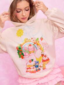 Strawberry Shortcake X SHEIN Damen Kapuzenpullover mit Cartoon-Figur Grafik