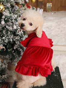 PETSIN 1 件圣诞红色宠物圣诞连衣裙，亲肤透气的宠物服装