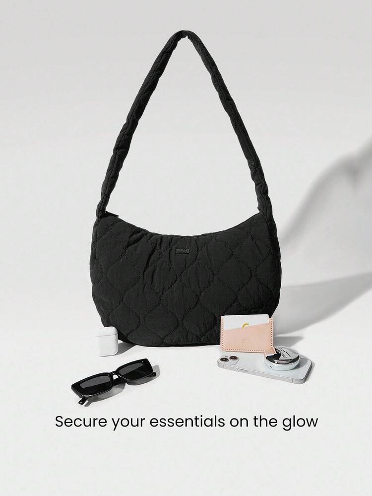 Borsa a spalla da 13L in pelle trapuntata idrorepellente con cerniera e tasche, casual per uso quotidiano