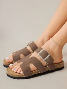 Solecia Sandalias planas deslizantes versátiles y minimalistas para mujer - Marrón - Ver 9