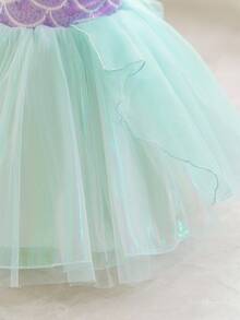 Glamorique Kids 女婴公主裙，吊带短袖，紫色，圣诞节女婴裙，派对礼服，新年礼服，圣诞儿童礼服，正式礼服，舞台表演礼服，优雅连衣裙 - 綠色 - 查看 5