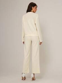 Chiquease Women's Elegant Long Sleeve Top And Pants Knit 2 Pieces Set - Apricot - View 2