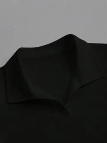 INAWLY Women's Plain Collar Short Sleeve Casual Pleated T-Shirt