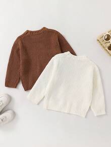 SHEIN 2pcs/Set Cute Unisex Baby Casual White & Brown Long Sleeve Sweater, Versatile Baby Clothes For Autumn/Winter Fall - Multicolor - View 2