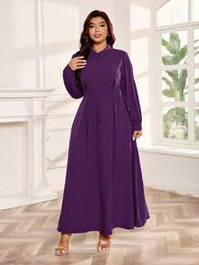SHEIN Clasi Vestido de manga farol de unicolor elegante talla grande, adecuado para ir al trabajo - Morado - Ver 5