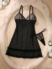 DelicateAllure 女士透明花卉印花性感睡袍 - 黑色 - 查看 5