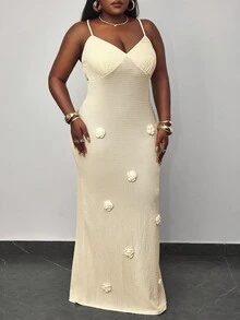 Hourglow Dollyholly86 Plus Size Backless Bodycon Dress With Floral Embellishment,Sundresses For Vacation,Beach Outfits,Backless Dress,Beach Dresses,Maxi Dresses For Women,3D Flower,Beach Dress Sundress,Holiday Outfits Boho, For Hourglass Body Shape