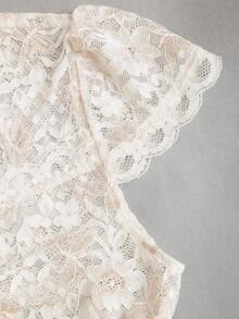 Fairmaia Top élégant de mode femme à col en cœur, manches courtes, style traditionnel allemand, couleur unie - Nude - Voir 4