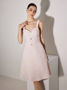 女士束腰粉色连衣裙，无袖紧身连衣裙 - 粉色 - 查看 7