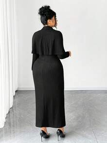 Elenzga Vestido de punto ajustado y elegante de talla grande, adecuado para usar en casa y al aire libre - Blanco y Negro - Ver 2