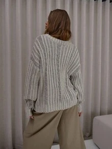 MUSERA Oversized Contrast Rib Crewneck Knit Jumper Classy Cute Sexy Streetwear Fall Autumn Night Out Winter Evening Party Elegant  New Year - Multicolor - View 2