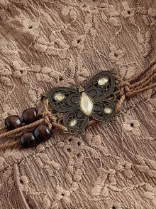 SHEIN MOD Women's Light Brown Extra Long Dress With Belt,Autumn/Winter, Women's Clothes,Thanksgiving,Jacquard Lace,Western Wear Women,Western Outfit,Boho Chic,Brown,Casual Dress For Women,