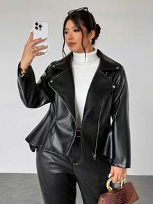 Firerie Manteau ajusté à manches longues noir avec volant à la taille, boucle métallique et fermeture éclair décorative. Convient pour la Saint-Valentin, les concerts, les représentations, les rendez-vous, les dîners de gala, les déplacements, la rentrée, les vacances, le bureau, le style sirène/Y2K - Noir - Voir 2