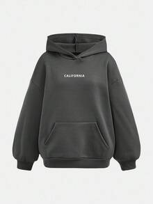 SHEIN Girlism Tween Mädchen Oversized Grau Strick Lässig Schule Englisch Muster Kapuzenpullover, Rückkehr zur Schule, geeignet für Herbst/Winter