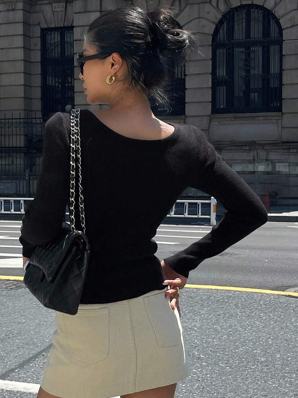 Women's Casual Street Style Solid Color Slim Fit Long Sleeve Sweater, Autumn