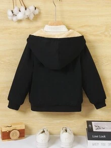 SHEIN Genkimix Kids 1 件休闲学院风可爱简约纯色连帽羊毛夹克，适合日常穿着、上学、郊游、户外活动、秋冬