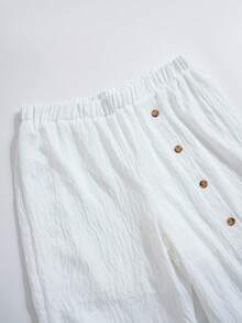 Rusticease Women's SPring White Textured Round Neck Single Breasted Decor Long Sleeve And Pants Plus Size Two Pieces Set - White - View 6