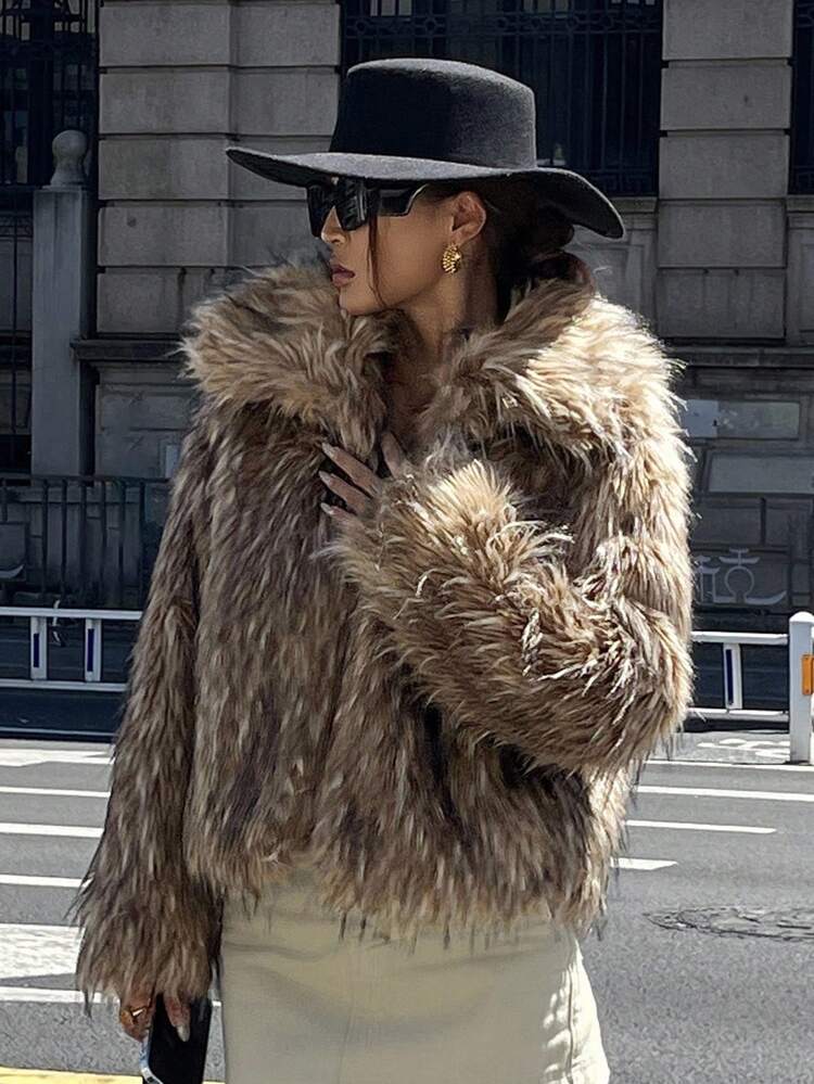 Women's Fluffy Jacket, Short Thick Style, Elegant Regular Fit, Winter Y2k Women Coats