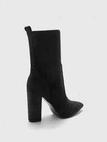 CUCCOO BIZCHIC Botas de tacón grueso de media pantorrilla con punta puntiaguda negro para mujer, adecuadas para ir al trabajo, citas, fiestas y vacaciones - Negro - Ver 8