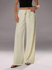 TRNVIE 1pc Women's Apricot Casual Pants, Textured Fabric With Stretch, Drawstring Elastic Waist, Suitable For Commuting, Campus, Daily Wear - Apricot - View 5