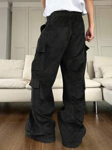 Claim Dot Manfinity Streetrush Men's Black Corduroy Pants,Loose Fit Cargo Straight Leg Trousers,Autumn Streetwear Work Warm Winter Christmas Fashion - Black - View 2