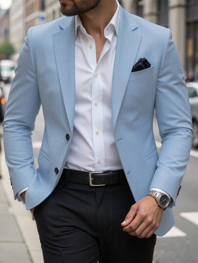 Calvornis Men's Solid Color Stand Collar Long Sleeve Single-Breasted Casual Blazer For Autumn