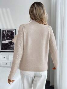 EMERY ROSE 全新花卉装饰圆领宽松休闲女式毛衣 - 杏色 - 查看 2