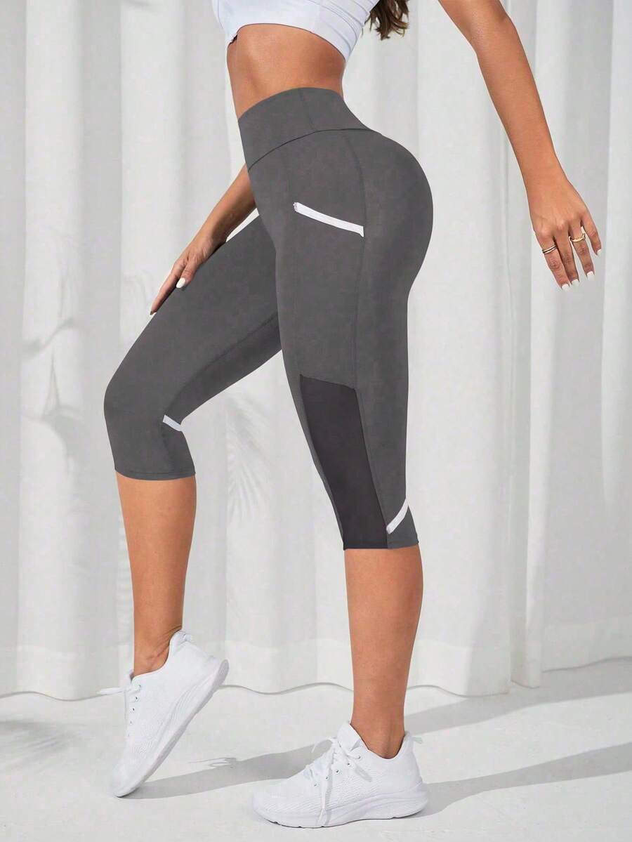 Gameset SHEIN Sport 女式高腰日常健身七分紧身裤瑜伽裤 - 灰色 - 查看 1