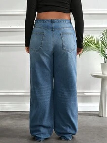 EURMUSE Casual 100% Cotton Plus Size Wide Leg Jeans Y2k Jeans Oversized Jeans High Waisted Jeans Baggy Jeans - Light Wash - View 4