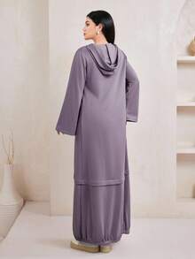 Veilorie Women's Casual Zip-Up Solid Color Hooded Long Sweatshirt Dress In Fall/Winter - Dusty Purple - View 4