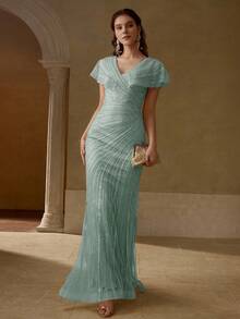 MOTF Soiréza CONTRAST SEQUIN RUCHED EVENING DRESS - Green - View 6