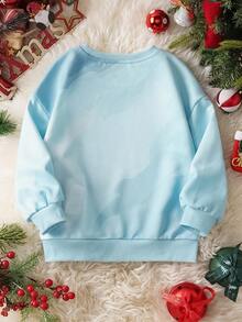 Frosty the Snowman X SHEIN Young Boy Casual Cute Christmas Snowman & Letter Print Dropped Shoulder Loose Pullover Sweatshirt , Autumn/Winter Fall - Multicolor - View 3