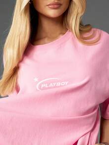 Missguided x Playboy 女式徽标加大码短袖圆领 T 恤休闲棉粉色 T 恤 - 粉色 - 查看 5