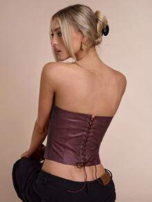 SHEIN BAE Áo Bandeau ôm sát màu trơn thời trang gợi cảm dành cho nữ - Màu Khaki - Xem 2