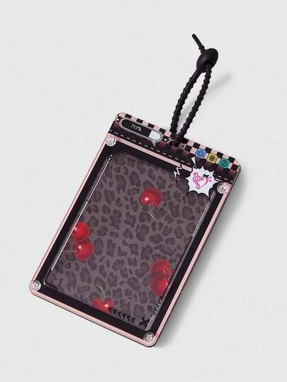 Grunge Punk Porte-cartes imprimé léopard cerise, étui pour carte d'étudiant, porte-badge, cadre de breloque pour appareil photo instantané, breloque de sac, porte-clés et anneau porte-clés