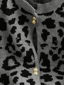 GlowEve CURVE 大码女式豹纹提花前扣休闲开衫 - 黑色 - 查看 4